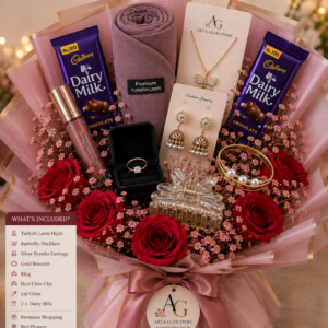 Home forever bloom bouquet β necklace, hair claw clip, lip gloss, stick perfume & bracelet