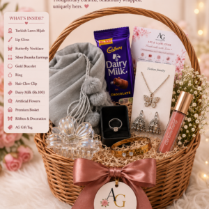 Home personalized gift basket β lip gloss, stick perfume, paper soap, scarf, necklace, bracelet & ring